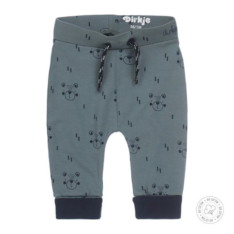 Dirkje jongens babybroekje dusty green met print Dirkje jongens babybroekje dusty green met print