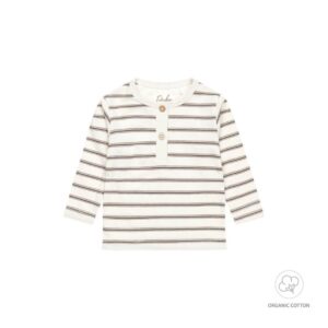 Dirkje jongens bio baby longsleeve off white bruin gestreept