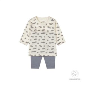 Dirkje jongens bio pyjama zachtblauw off white auto's