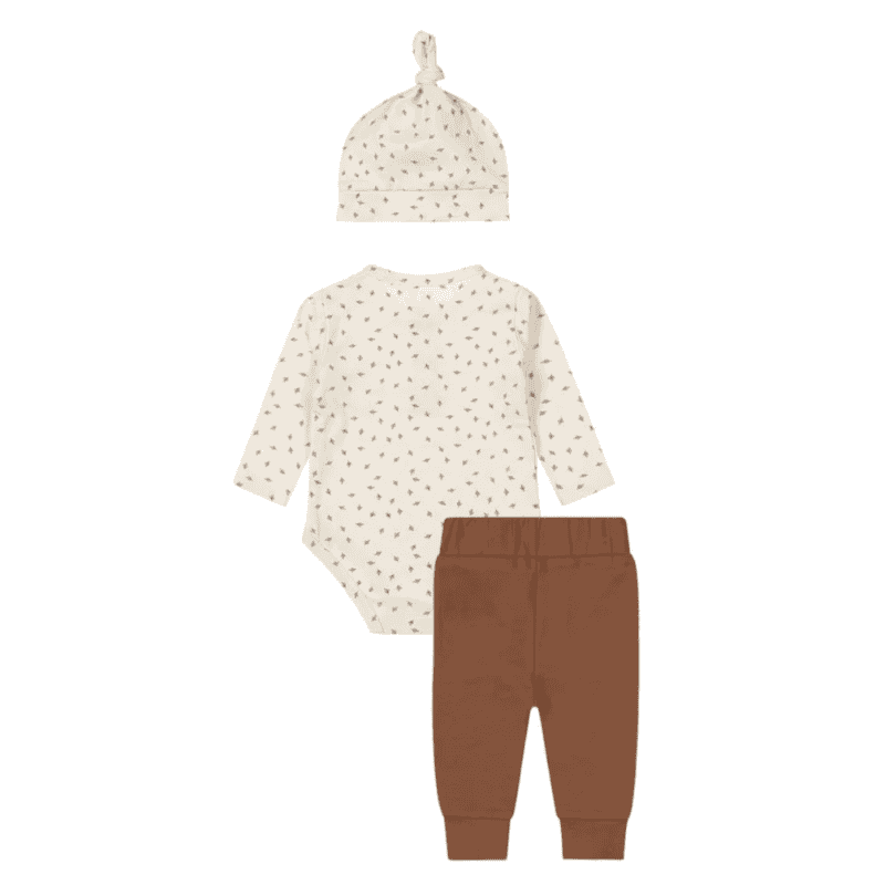 Dirkje unisex baby bio romper broek mutsje bruin off white unisex baby