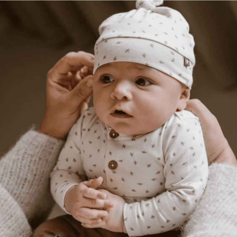 Dirkje unisex baby bio romper broek mutsje bruin off white unisex baby