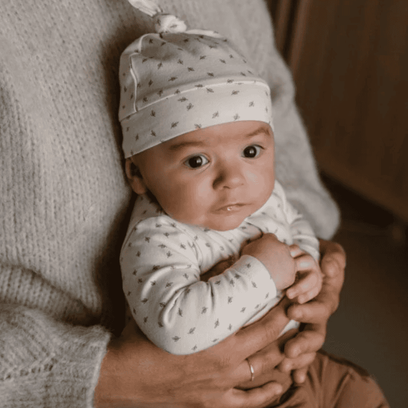 Dirkje unisex baby bio romper broek mutsje bruin off white unisex baby