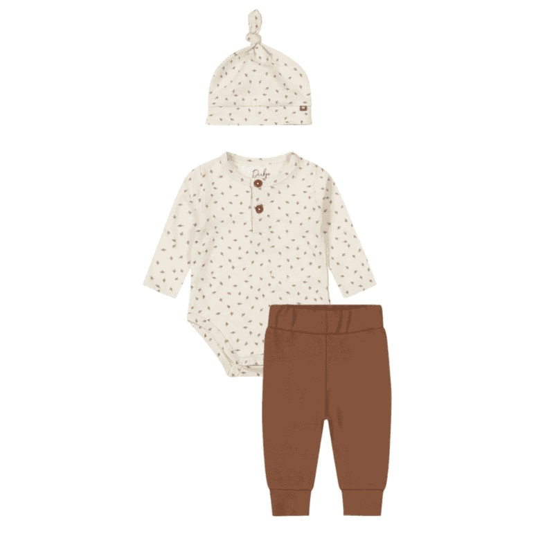 Dirkje unisex baby bio romper broek mutsje bruin off white unisex baby