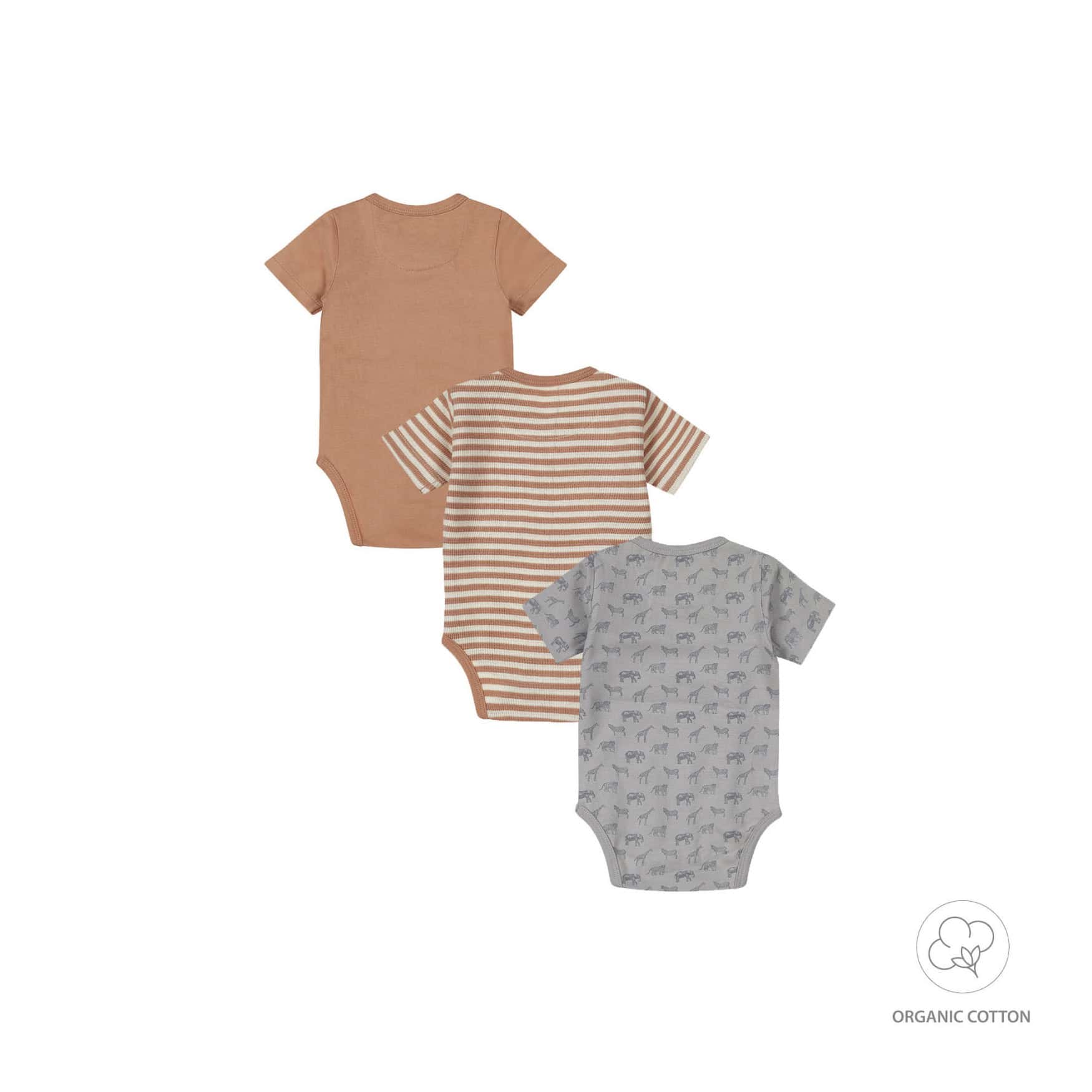 Dirkje jongens bio baby overslag romper set van 3 bruin blauw Dirkje jongens bio baby overslag romper set van 3 bruin blauw - Afbeelding 2