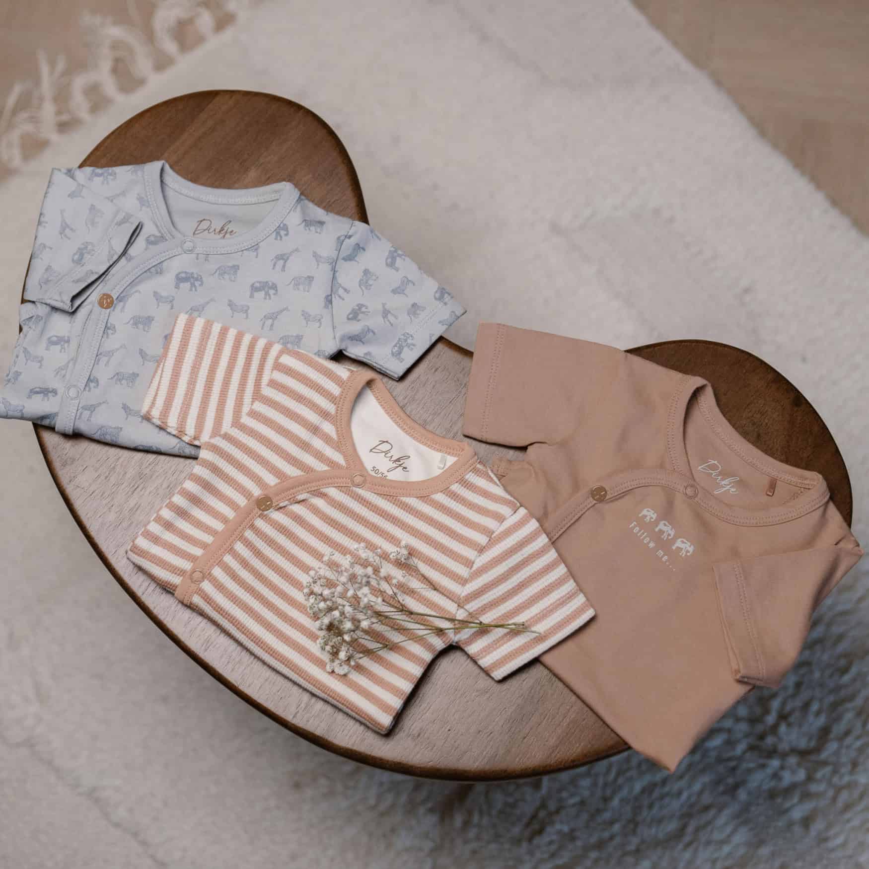 Dirkje jongens bio baby overslag romper set van 3 bruin blauw Dirkje jongens bio baby overslag romper set van 3 bruin blauw - Afbeelding 3